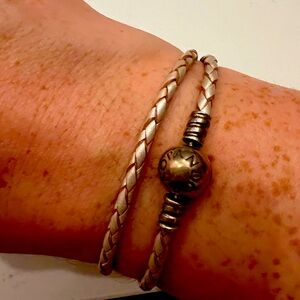 Double Wrap Bracelet Champagne Gold Cream Pandora 925 Plain Minimalist 6” 6.5”